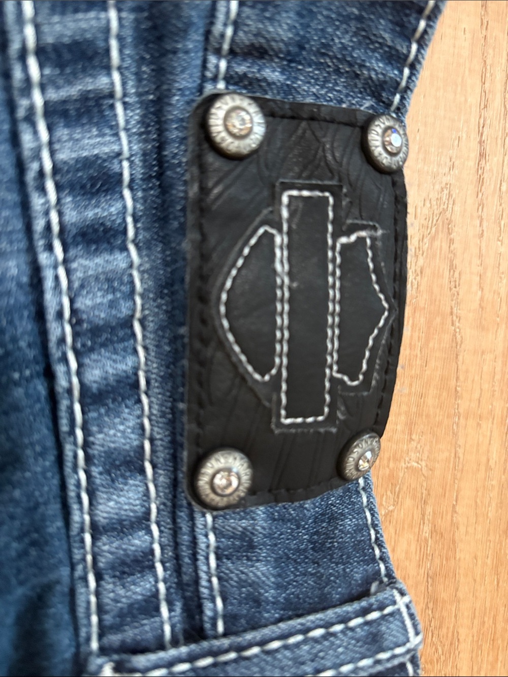 Harley-Davidson Dark Blue Boot Cut Jeans with Embroidered Wing Pocket 12 - Picture 3 of 6